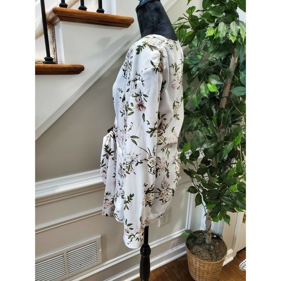 PRETTYLITTLETHING Women White Floral Polyester V-Neck Long Sleeve Blouse Size L - Picture 8 of 12